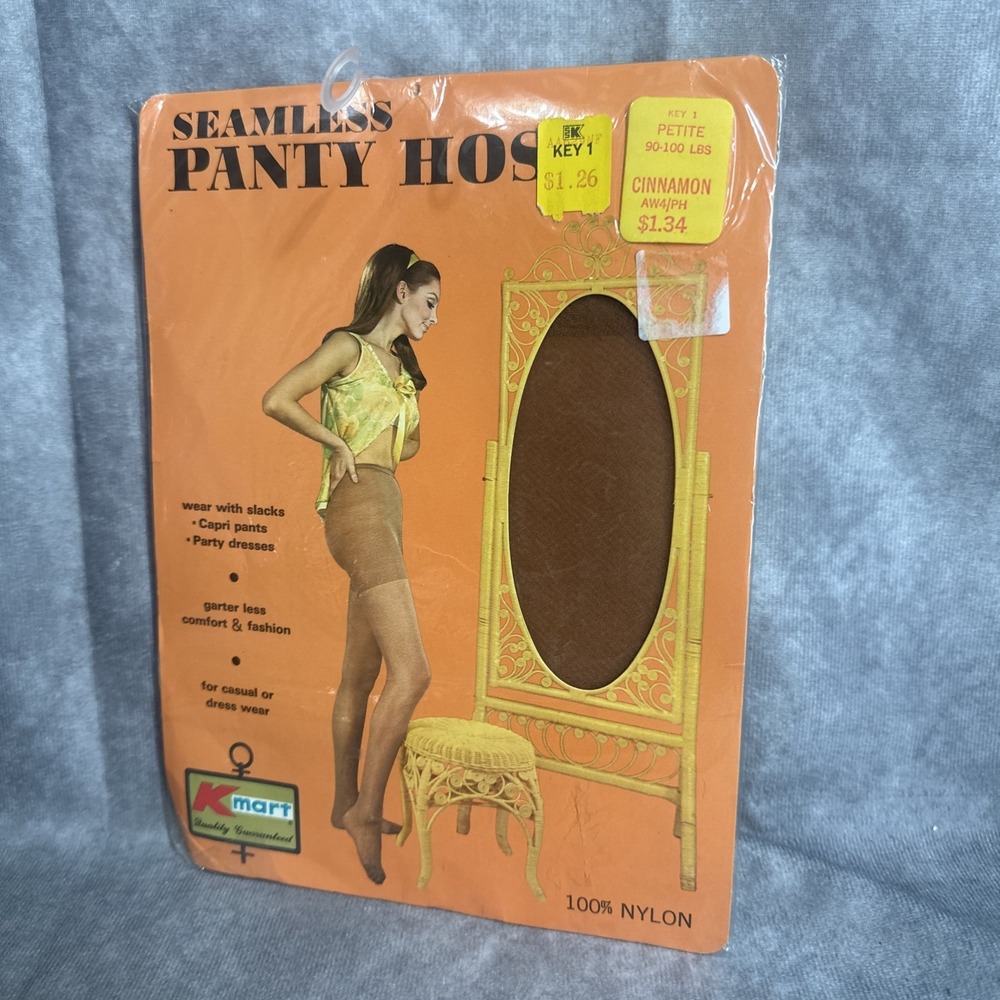 Vintage Kmart Seamless Pantyhose Cinnamon Color Petite 92 100 Pounds Retro 70S